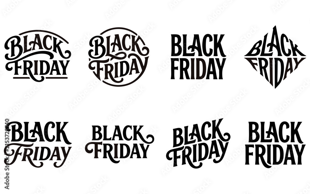 Fototapeta premium Black friday typography variations presented as dark silhouettes on a black background blackfriday sale discount