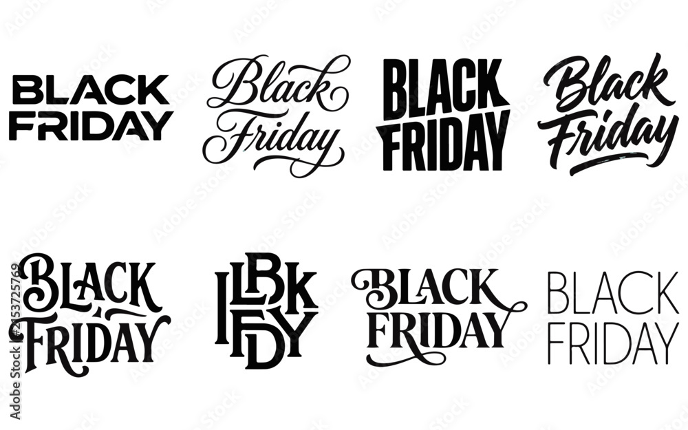 Obraz premium Black friday typography variations presented in a dark monochromatic vector illustration blackfriday sale discount promotion