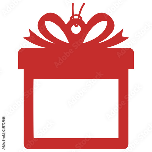Red Gift Box Frame Icon - Blank Card Template with Ribbon and Bow for Christmas