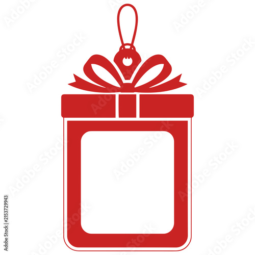 Red Gift Box Tag Label Frame with Bow Vector Illustration