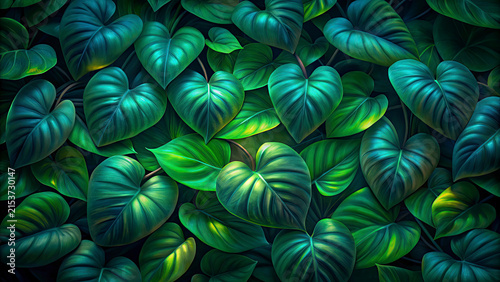 Close-up of Heart-shaped Green Leaves in Dense Foliage