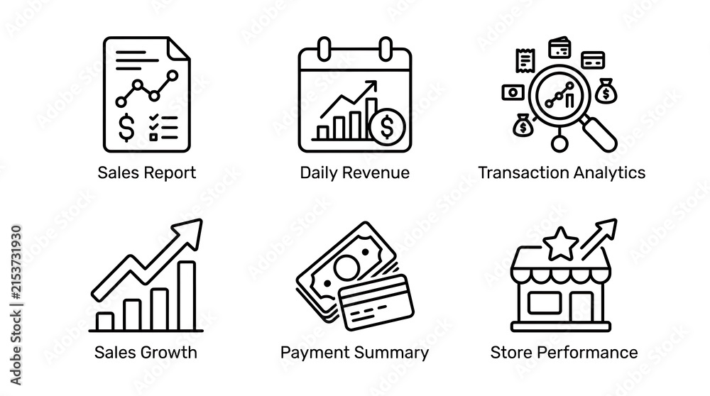 Fototapeta premium Business Finance and Sales Analytics Line Icon Set