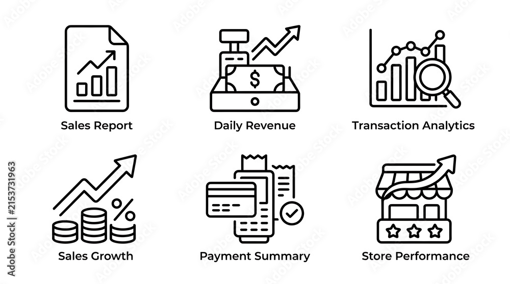 Fototapeta premium Business Sales and Revenue Analytics Line Icon Set