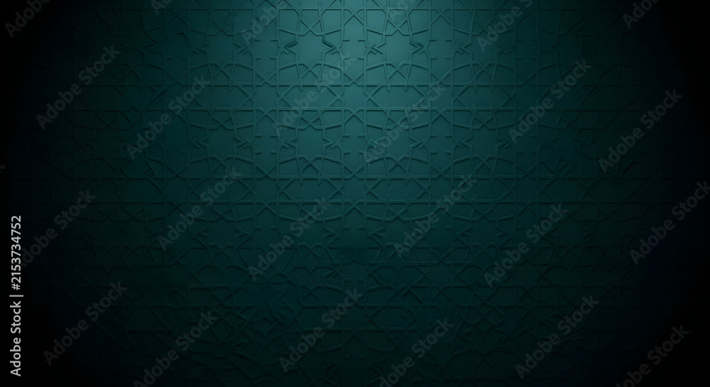 Intricate islamic geometric pattern teal background seamless vector design