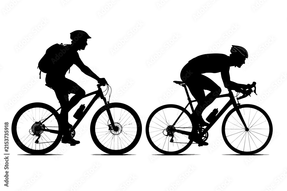 Naklejka premium Active Bicyclist Cyclists Riding Bikes Silhouette Vector Icons