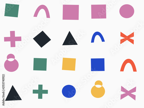 Colorful geometric shapes and symbols vector illustration set for design projects