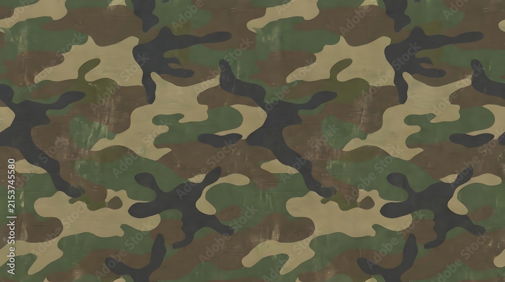 Fototapeta premium Seamless Military Camouflage Background Texture with Woodland Green and Brown Organic Pattern for Tactical, Outdoor and Military Designs