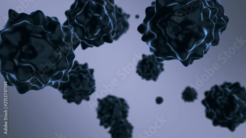 Abstract dark organisms float in space, creating the sensation of a microscopic world. The complex organic forms of the objects create a striking contrast with the soft blue background. Visualizations