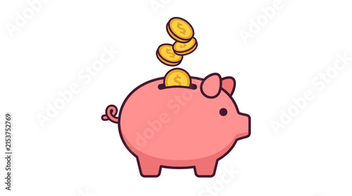 Pink Piggy Bank with Coins Symbolizing Savings, Finance, Banking, Investment, Wealth, Cash, Currency, and Business Money Management Concept