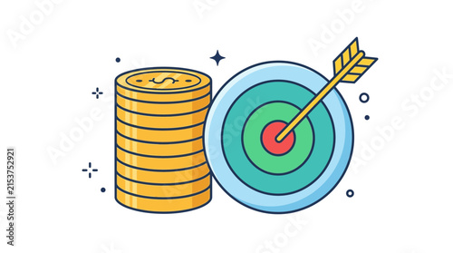 Abstract Business Background with Colorful Arrows, Clock and Data Symbols for Time Management, Success, Target, Finance and Digital Information Concepts