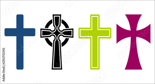 Картината върху платно Four colorful christian crosses are displayed in a flat vector illustration agai