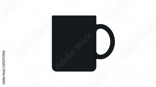  
Minimal black silhouette of coffee mug with right-side handle, clean icon-like design representing hot beverages such as coffee or tea, simple modern composition for digital or signage use.