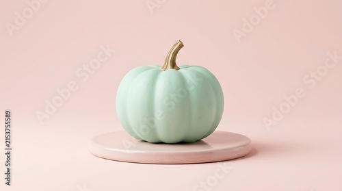 Pastel Mint Green Pumpkin on Pink Pedestal light green