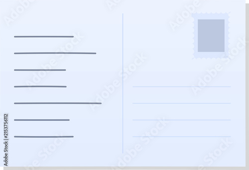 Cuadro en lienzo Minimal blue postcard template with address lines and a stamp icon for travel co