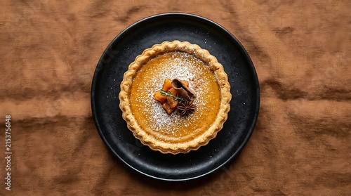Pumpkin Pie with Powdered Sugar and Cinnamon Stick