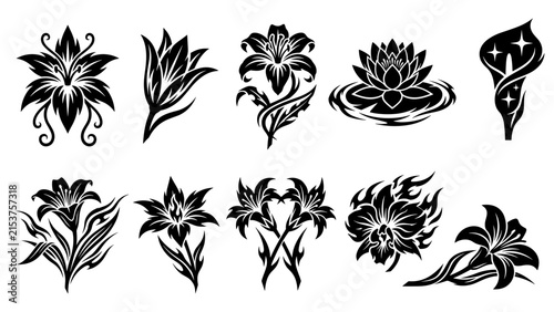 Foto Collection of elegant gothic floral vector icons featuring lilies calla lily orc