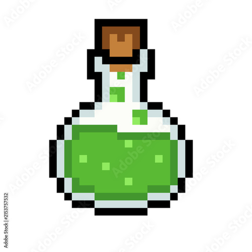 8-bit pixel art magic poison potion bottle icon for game asset