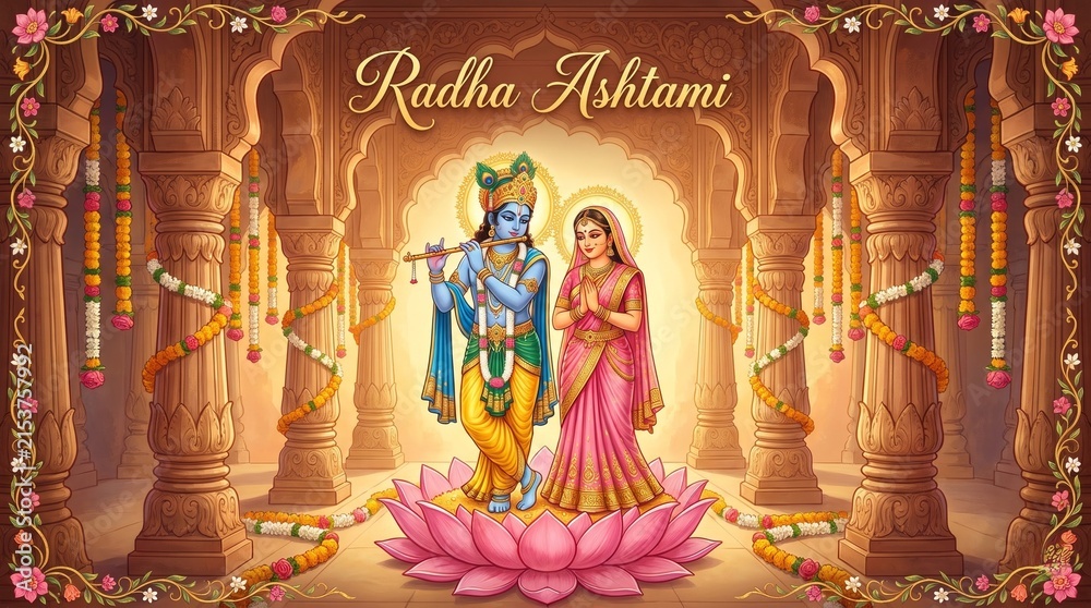 Fototapeta premium Hindu couple illustration Radha Ashtami festival