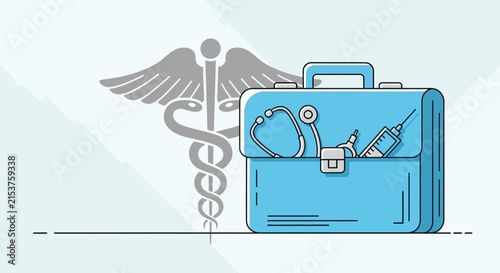 Medical Supplies And Caduceus Symbol Illustrating Healthcare And Emergency Assistance