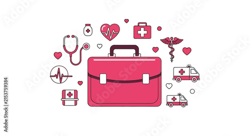 Medical Supplies And Emergency Aid Icons Set, Health And Healthcare Concept Illustration