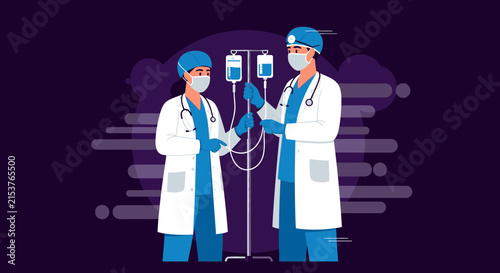 Medical Professionals Preparing IV Drip for Patient Care Visualization in a Hospital Setting