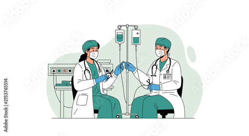Medical Professionals Preparing IV Drip in Modern Clinic Setting for Patient Treatment