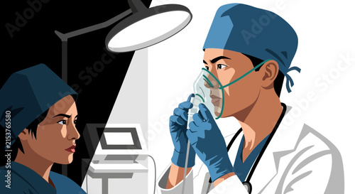 Medical Professionals Preparing Patient For Surgery And Utilizing Oxygen Masking Systems