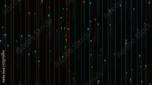 Abstract background featuring glowing vertical lines and scattered light particles in orange and cyan colors for digital design projects motion, animation, loop, video