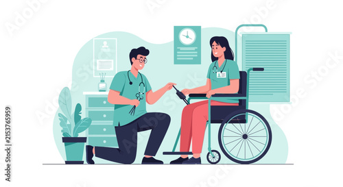 Medical Professionals Providing Care and Support to A Patient in A Wheelchair