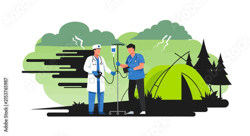 Medical Professionals Providing Care in a Natural Environment During Emergency Situations