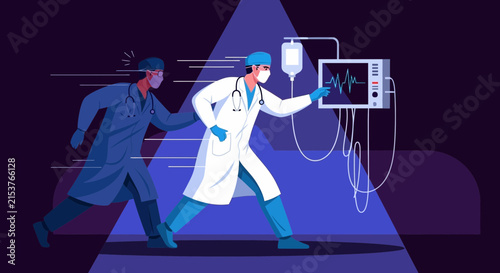 Medical Professionals Sprinting Towards a Patient During an Emergency Situation
