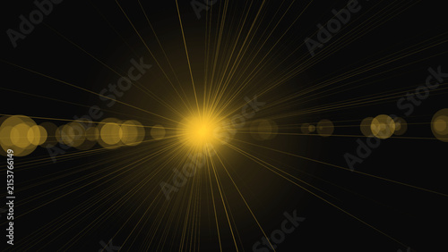 Foto Horizontal gold light flare with central starburst and symmetrical bokeh orbs st