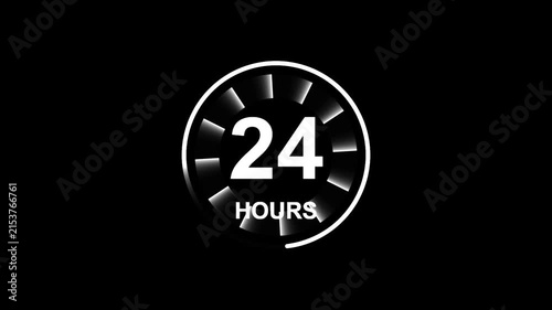A circular clock icon featuring the numbers twentyfour and the text hours representing constant service and roundtheclock availability motion, animation, loop, video