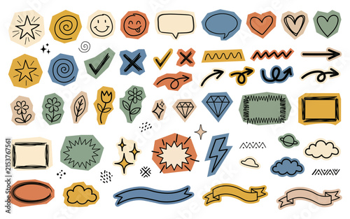 Hand Drawn Doodle Elements Set With Arrows Hearts Stars And Speech Bubbles