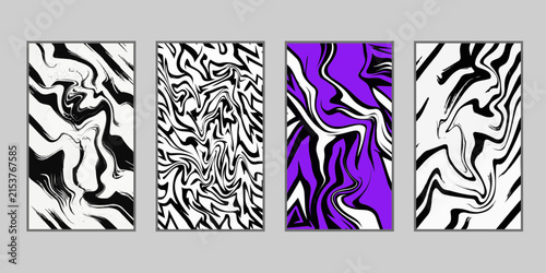 Abstract swirling patterns in black and white with purple accent modern fluid design