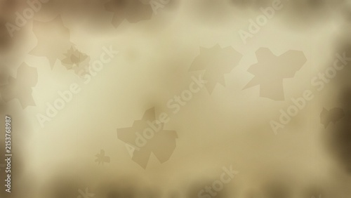 Abstract background with soft, blurred shapes resembling floating leaves or petals in sepia tones, vintage paper texture with dark vignette edges