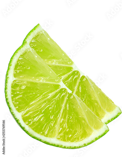Foto Fresh lime wedge slice close up detailed view isolated on transparent background