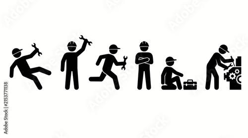 Industrial Worker Vector Icon Set for Manufacturing and Engineering