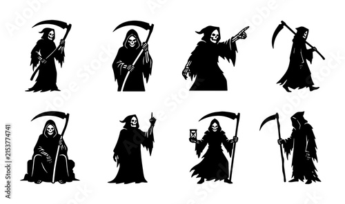 Quadro su tela Grim Reaper Vector Icons Set: Death, Scythe, Halloween, Silhouette, Spooky, Myst