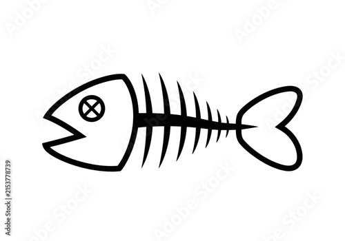 A dead fish a perfect fish skeleton with spine and large head icon line art with cross eye