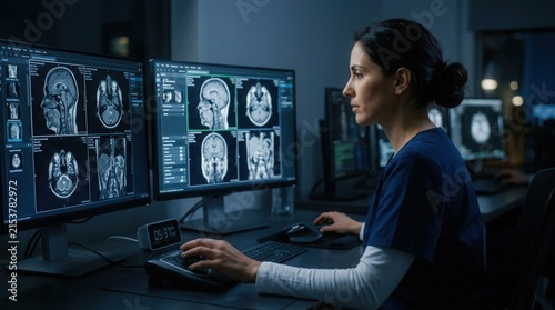 Medical Professional Analyzing Brain Scans On Advanced Monitors