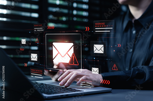 Canvastavla Cybersecurity phishing alert on laptop shows malicious email warning interface a