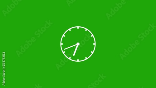 White clock on green screen background animation day time with Alpha channel.