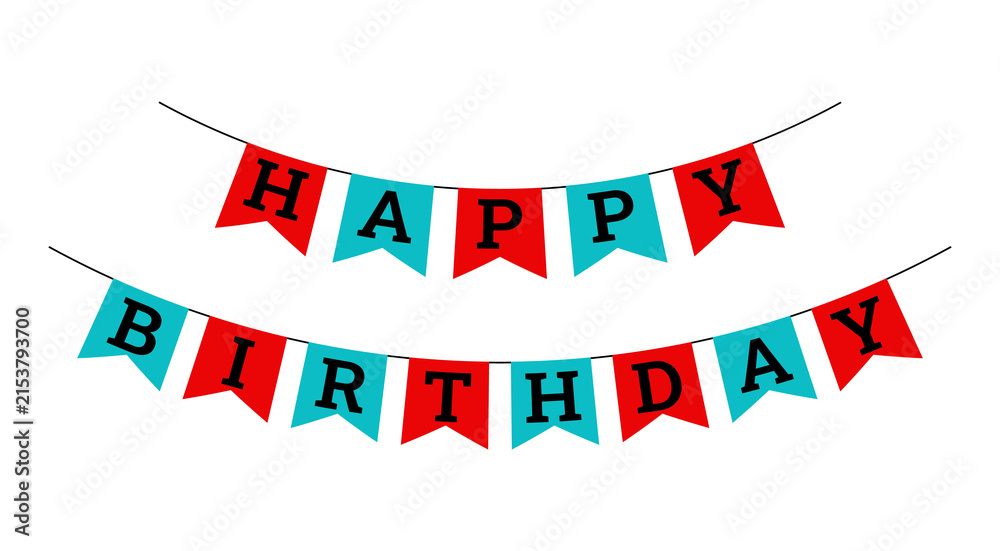 Fototapeta premium Colorful Happy Birthday Pennant Banner Icon with Hanging Flags and Festive Party Celebration Decoration