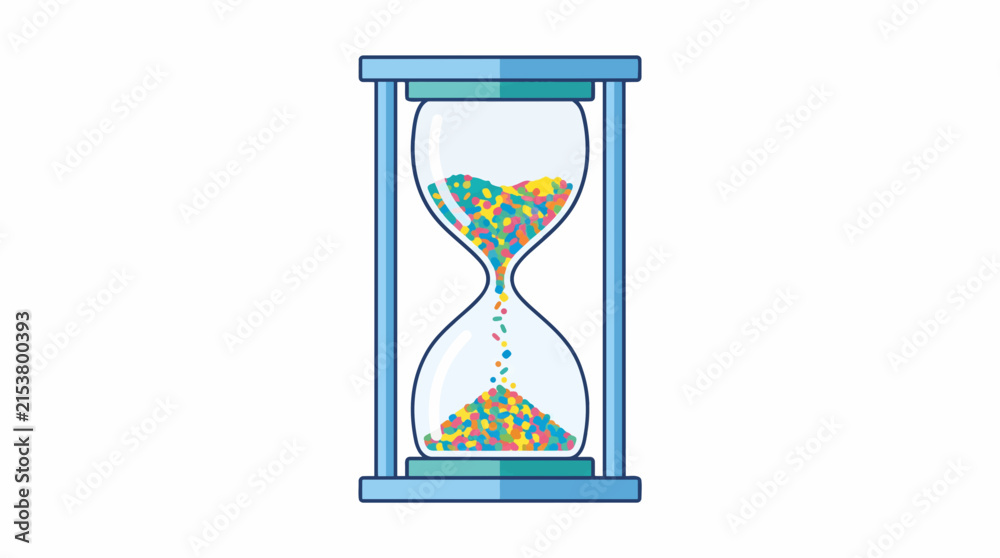 Fototapeta premium Colorful Hourglass: A vibrant hourglass with colorful sand flowing from top to bottom, symbolizing the passage of time and the value of every moment.