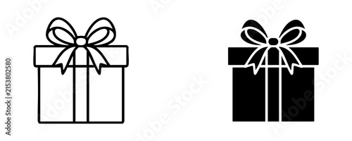 Obraz na plátně Outline and black gift box with a bow vector icon set for web design and holiday presents