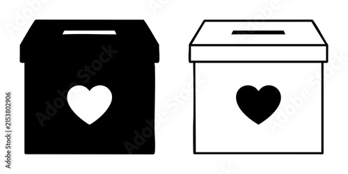 Fotografie Donation box icons with heart symbol for charity and fundraising social contribution campaigns set