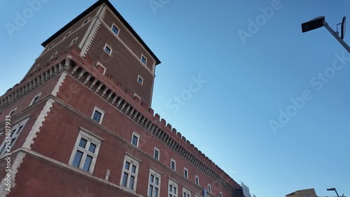 Aesthetic cinematic view of the historic Palazzo Venezia in Rome