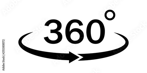 Konstfotografi 360 degree rotation icon with circular arrow sign for virtual reality and panora