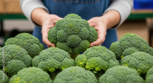 Fresh Broccoli Florets Held By Person For Healthy Eating